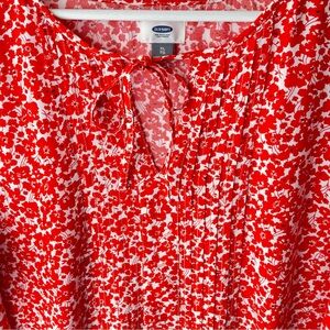 OLD NAVY XL Orange Floral Dress | Pintuck Pleats Tie Neck Drop-Waist Boho Chic